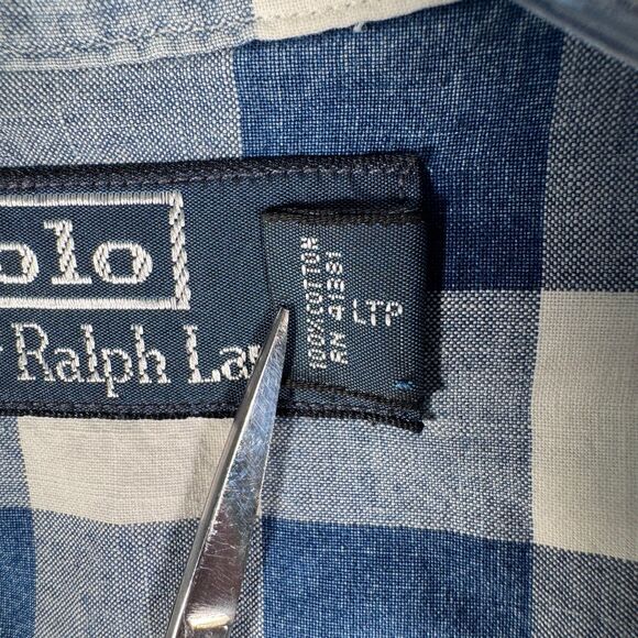 Polo Ralph Lauren Shirt Mens Medium Blue Plaid Short Sleeve Camp Loop Collar - Picture 8 of 12